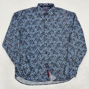 Luchiano‎ Visconti Black Mens L Button Up Shirt Multicolor Stiped Long Sleeve